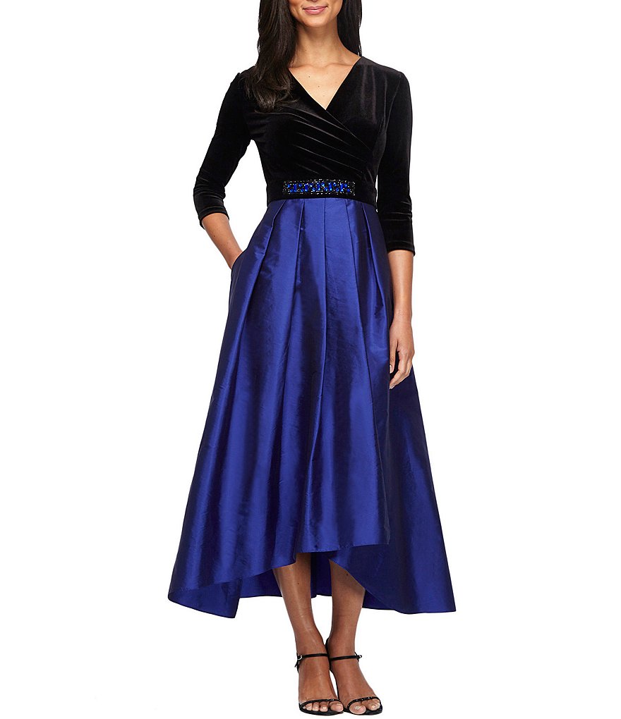 Alex Evenings Tea Length Beaded Waist Velvet Dress