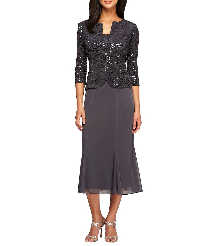 Alex Evenings Textured Mock 3-Piece Tea-Length Jacket Dress