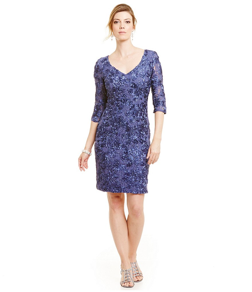 Alex Evenings V-Neck Rosette Sheath Dress