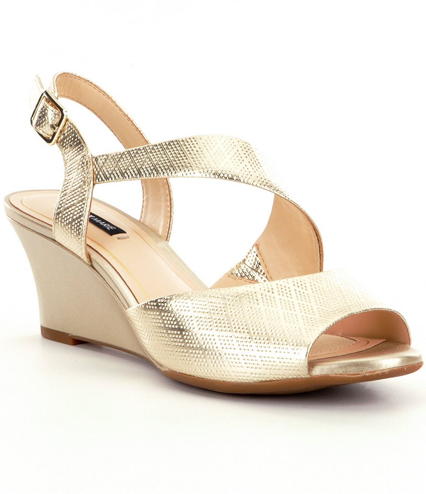 Alex Marie Averee Metallic Leather Wedge Sandals