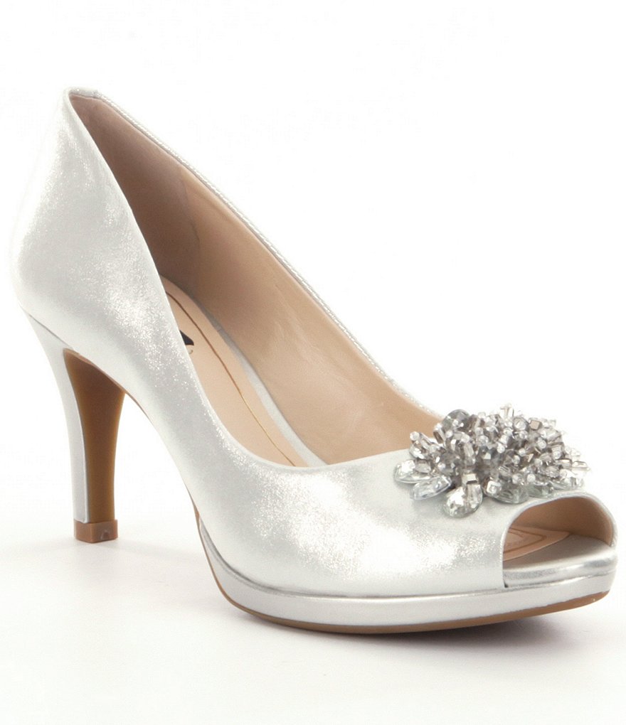 Alex Marie Jazmin Metallic Leather Bead Detail Peep Toe Pumps