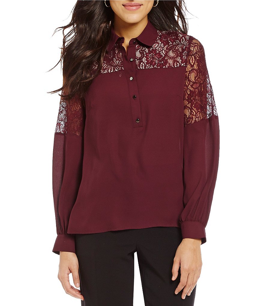 Alex Marie Rashida Lace Woven Long Sleeve Top