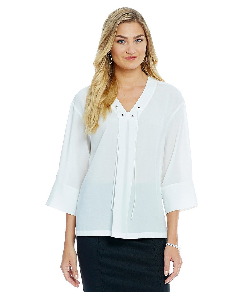 Alex Marie Romantic Semantics Eloise Lace-Up Woven Peasant Blouse