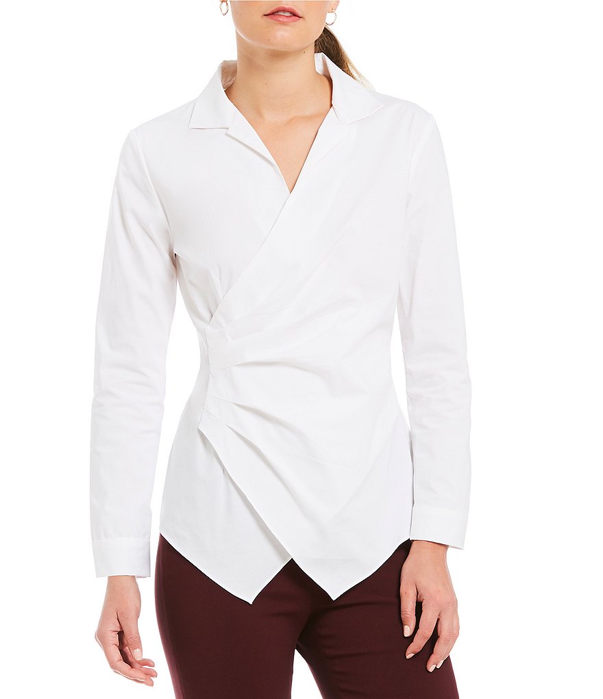 Alex Marie Winifred Side Ruched Collared Novelty Shirting Blouse