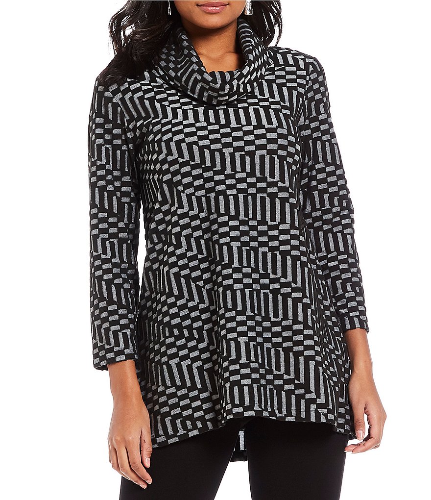 Ali Miles Petite Size Printed Cowl Neck Tunic