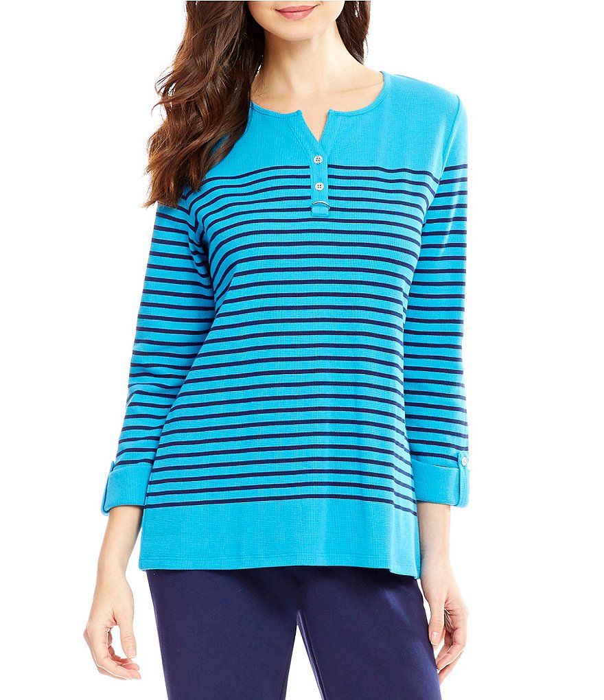 Allison Daley 3/4 Sleeve Waffle Knit Henley Top