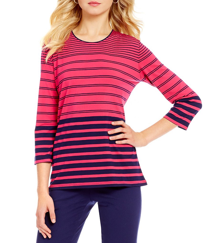 Allison Daley Crew-Neck Stripe Print Knit Top