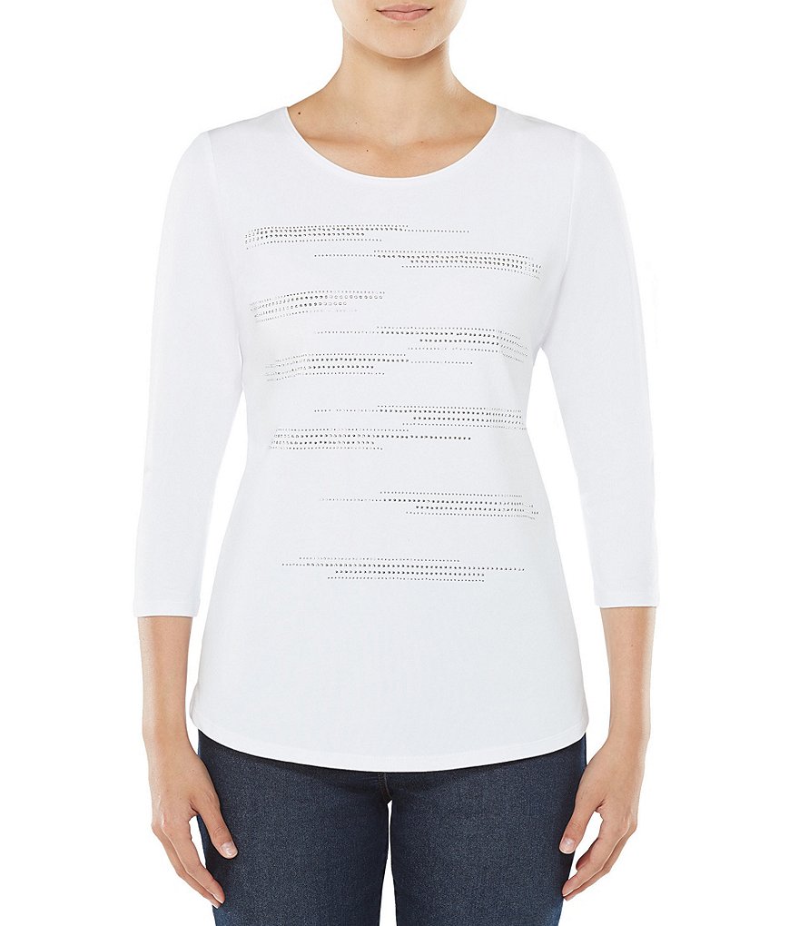 Allison Daley Embellished 3/4 Sleeve Knit Top