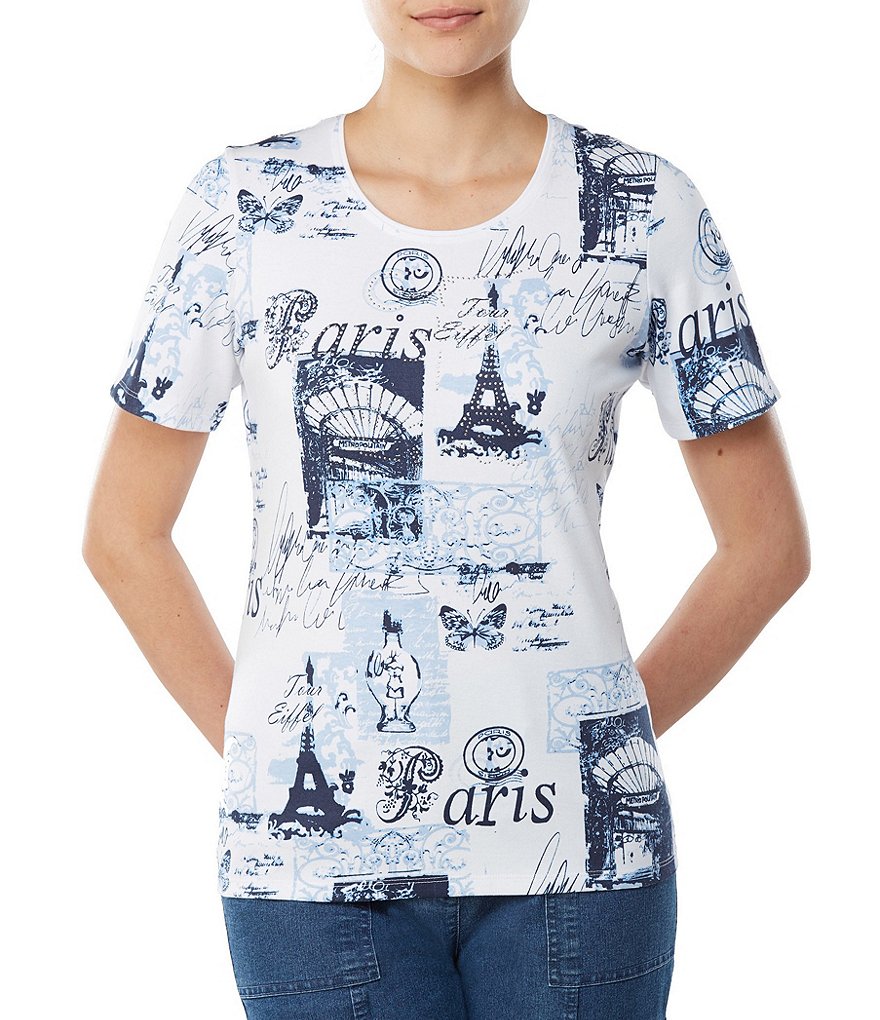Allison Daley Embellished Short Sleeve Paris Print Tee