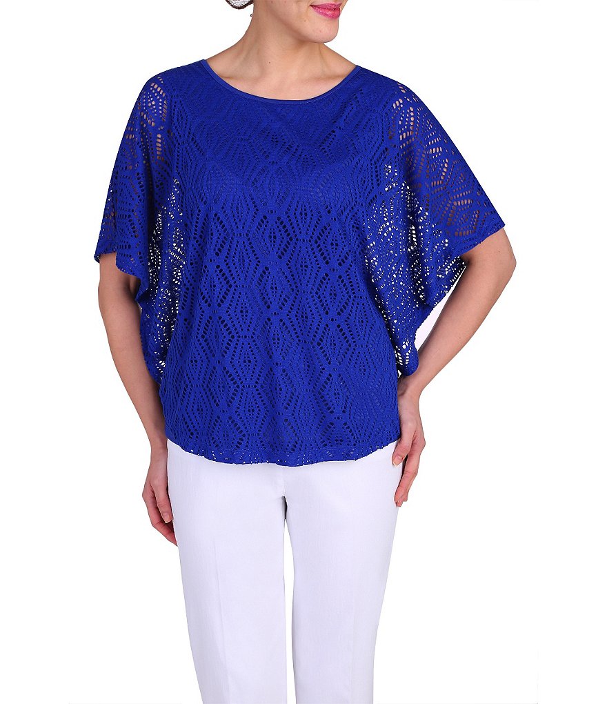 Allison Daley Honeycomb Crochet Knit Short-Sleeve Poncho