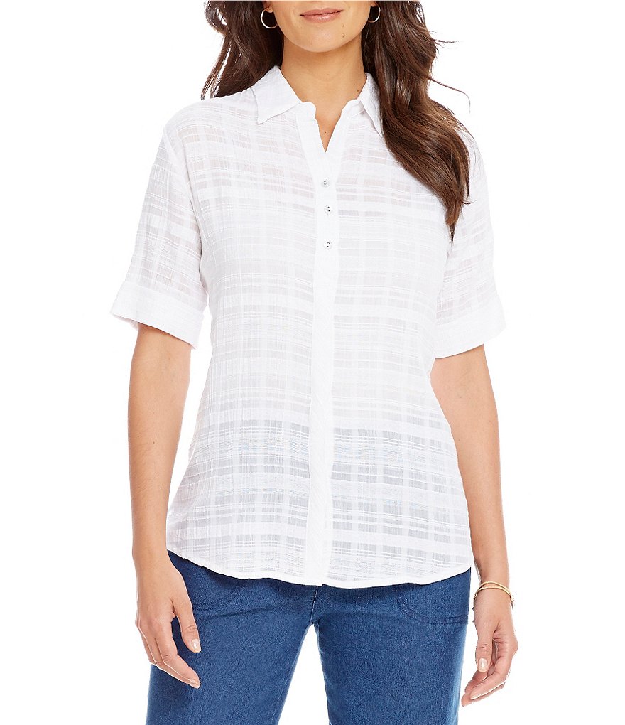 Allison Daley Petite Crinkle Gauze Short Sleeve Blouse
