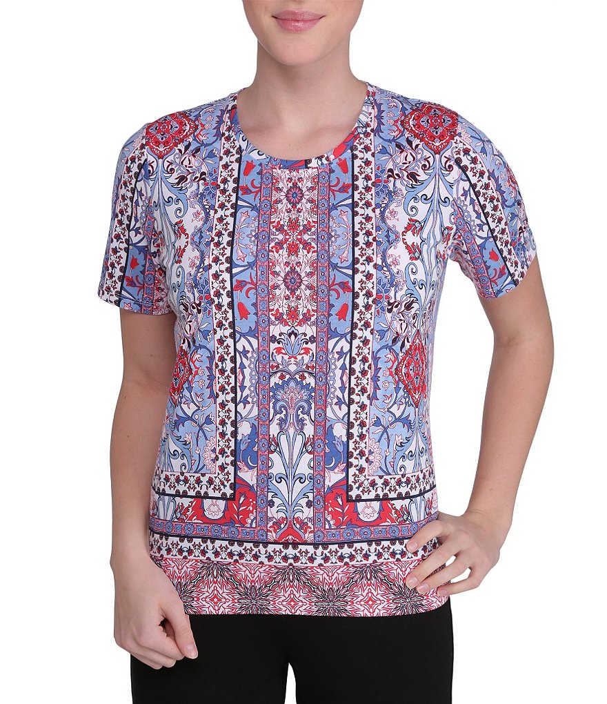 Allison Daley Petite Embellished Printed Knit Top