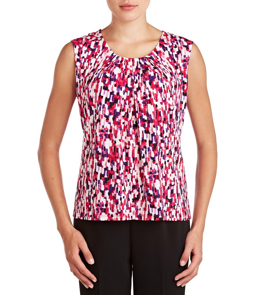 Allison Daley Petite Sleeveless Printed Scoop Neck Knit Top