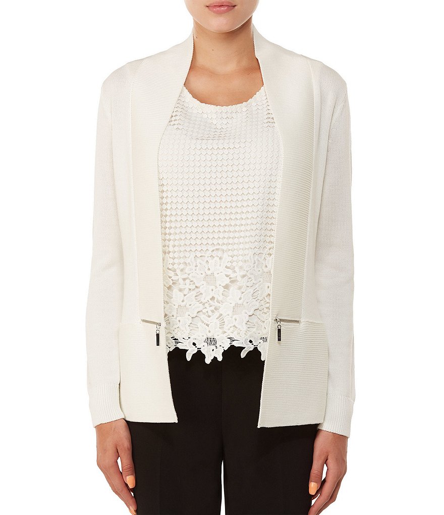 Allison Daley Petites Rib-Trim Open Front Cardigan