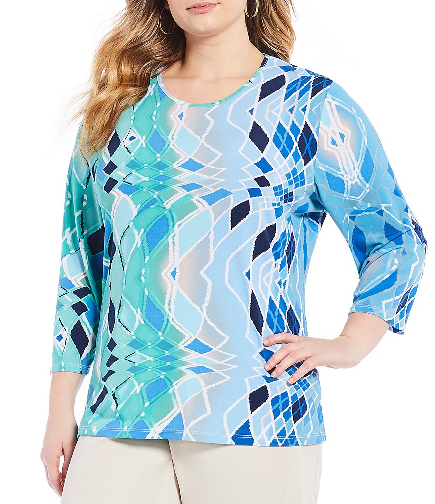 Allison Daley Plus Geo Print 3/4 Sleeve Tee