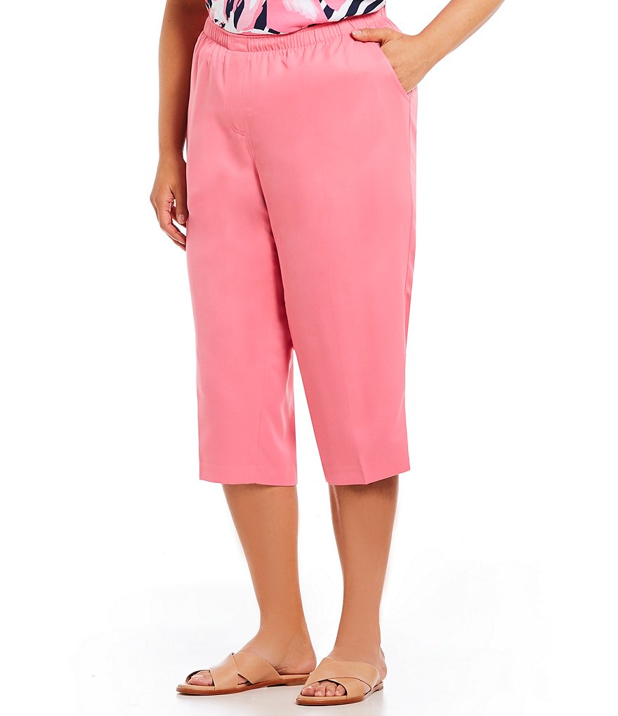Allison Daley Plus Pull-On Solid Grommet Tab Hem Capri Pants