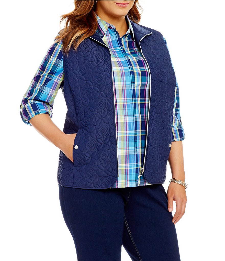 Allison Daley Plus Zip-Front Quilted Lined Vest