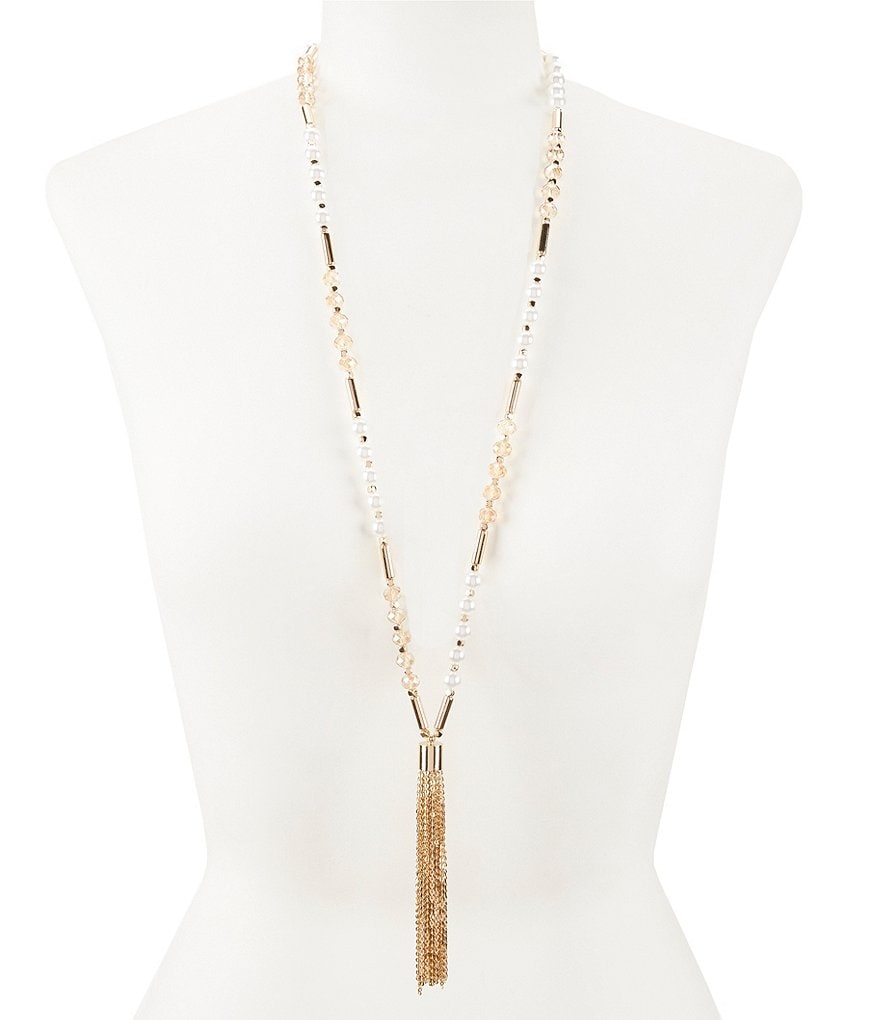 Anna & Ava Faux-Pearl Beaded Tassel Necklace