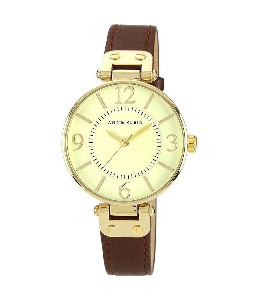 Anne Klein Ivory Dial Brown Leather Strap 3 Hand Watch