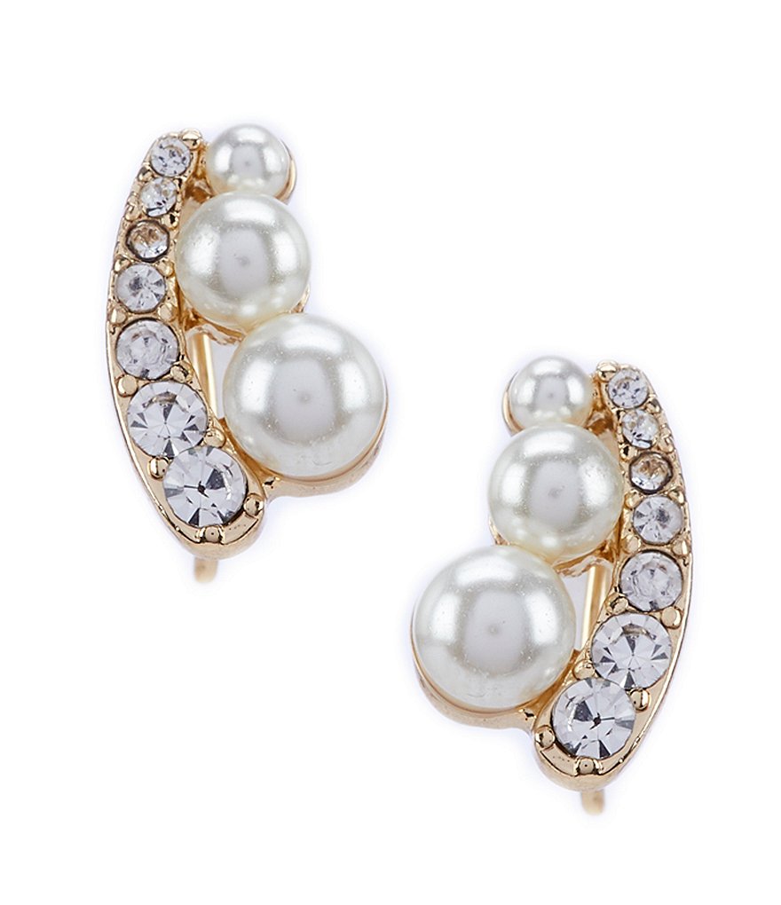 Anne Klein Pearl Crystal Crawler Earrings