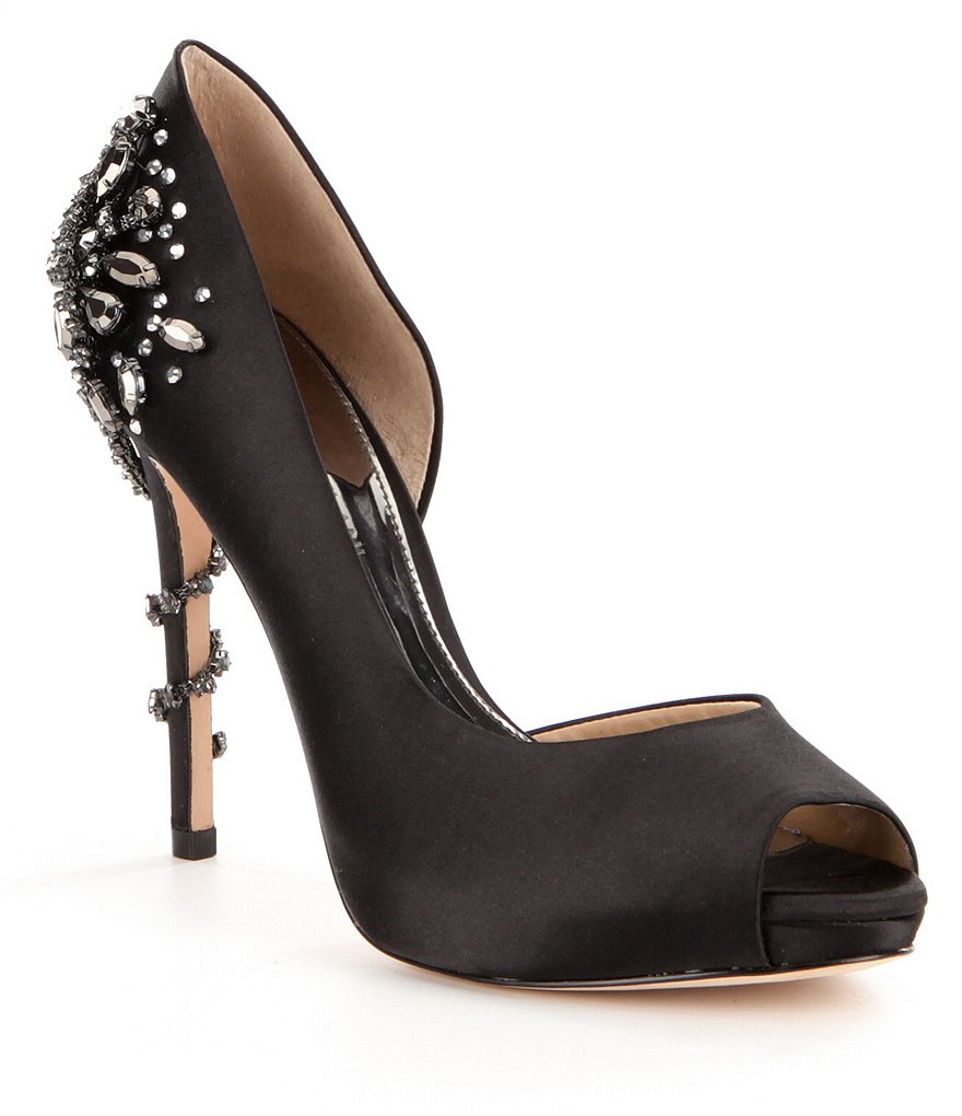 Antonio Melani Carean Satin Rhinestone Jeweled Detail Peep-Toe Pumps