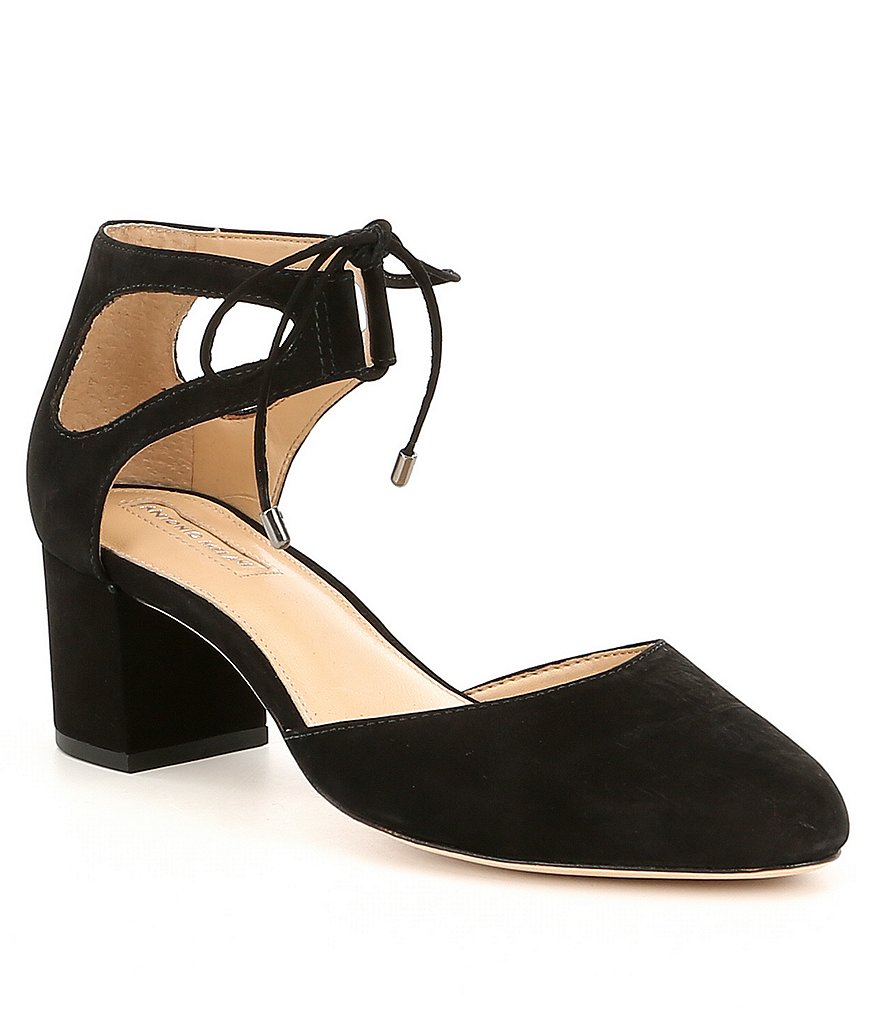 Antonio Melani Accorde Nubuck Ankle Tie Detail Block Heel Pumps