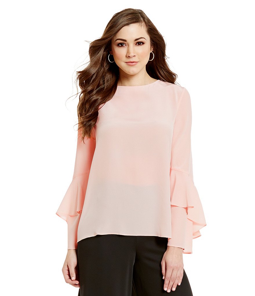 Antonio Melani Beck Long Ruffle Sleeve Silk Blouse