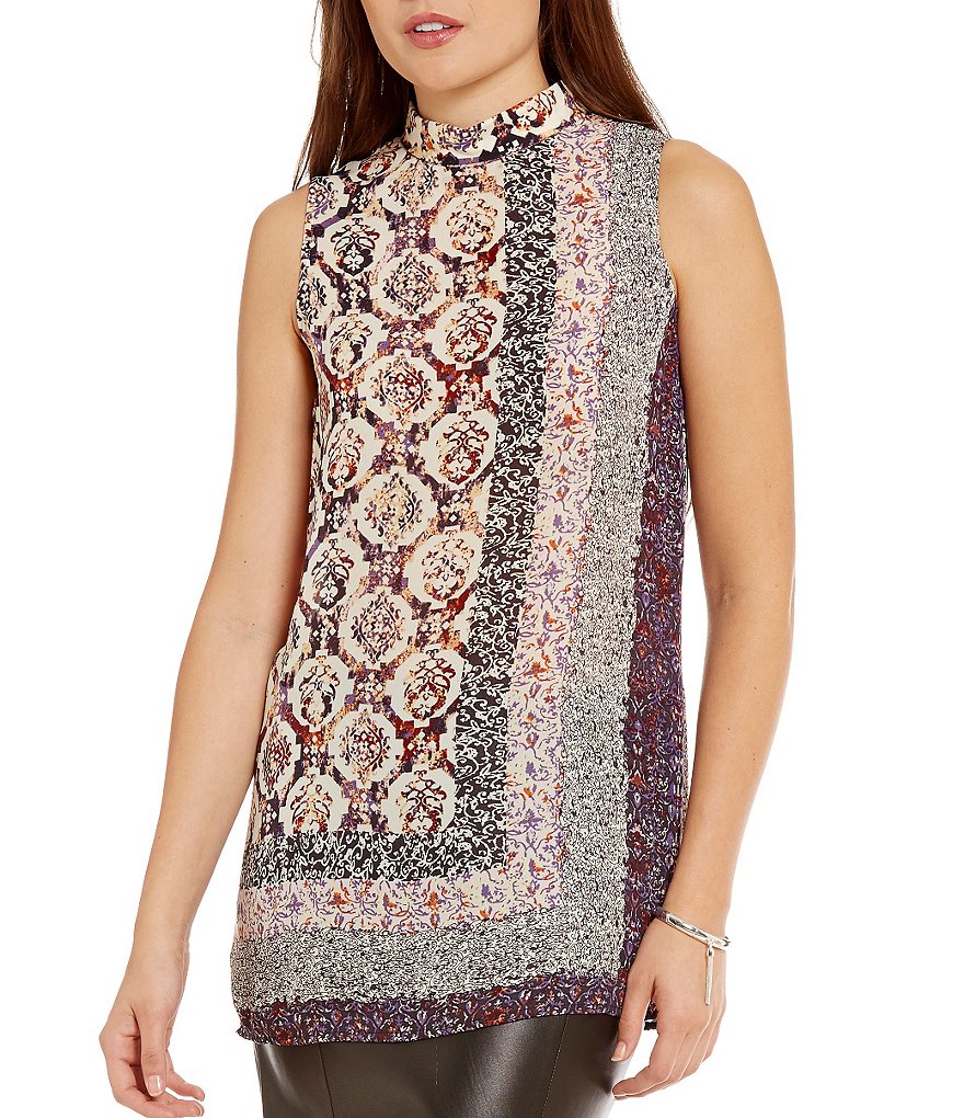 Antonio Melani Bennie Printed Silk Mockneck Sleeveless Blouse
