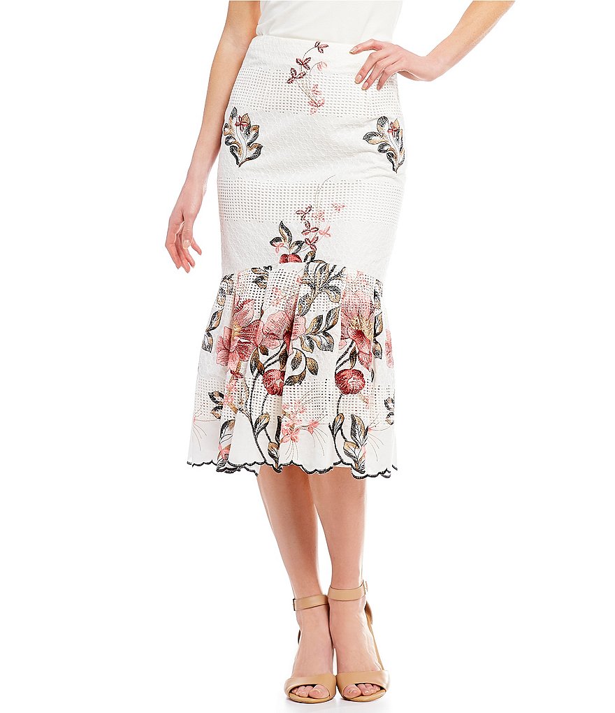 Antonio Melani Biffy Embroidered Eyelet Midi Skirt