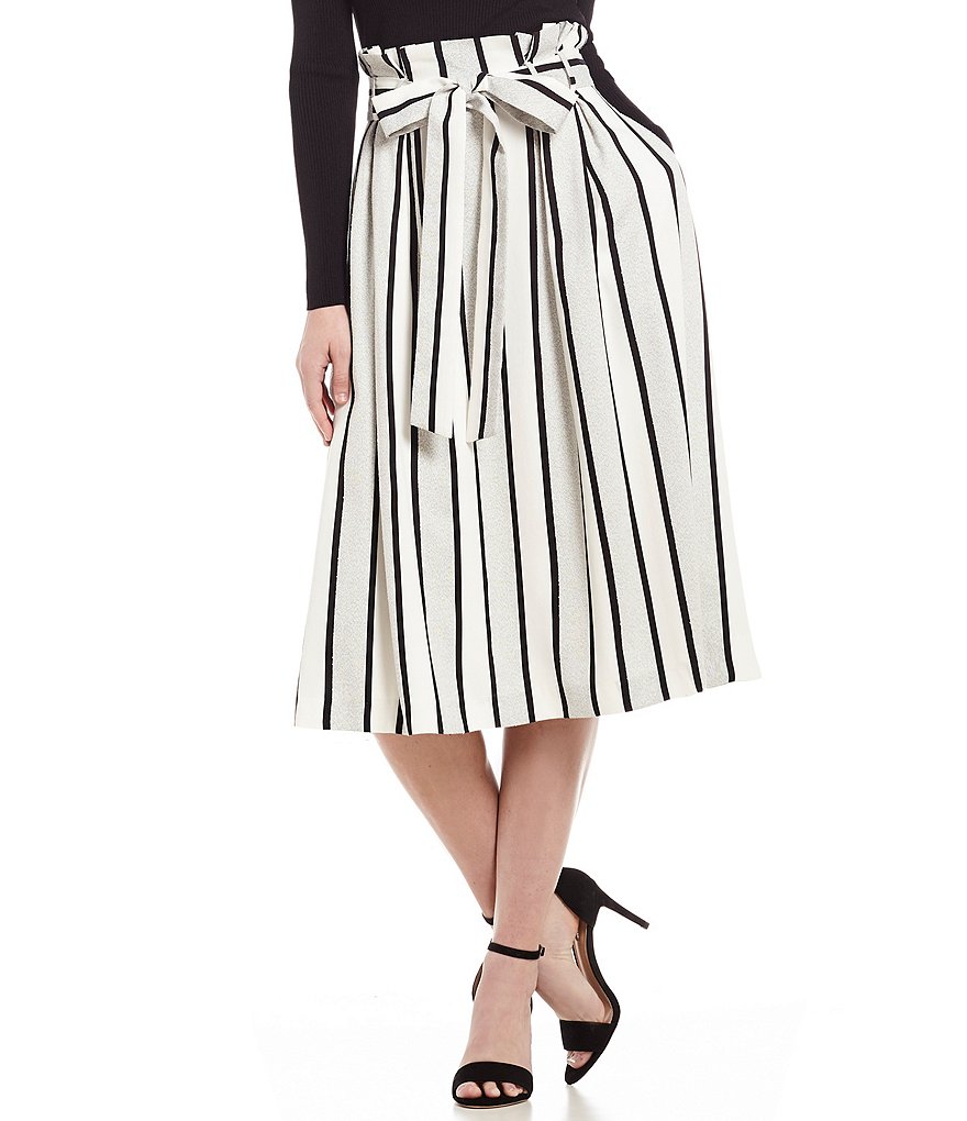 Antonio Melani Centro Striped Tie Waist Midi Skirt