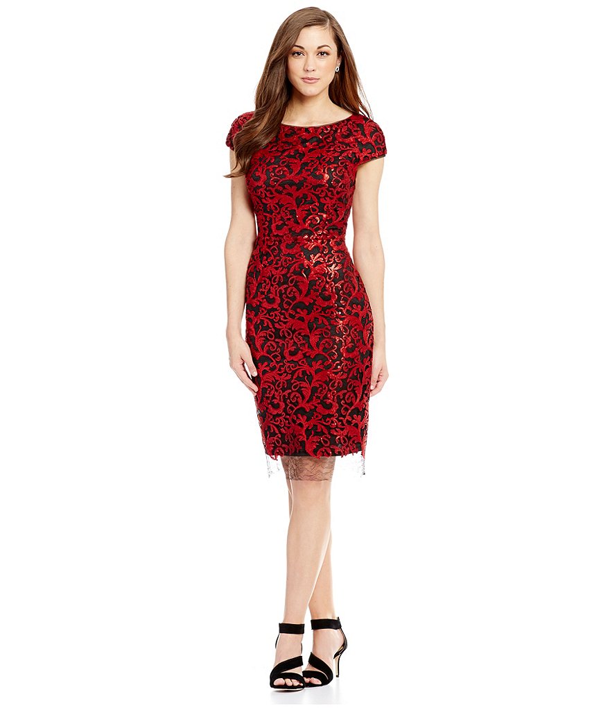 Antonio Melani Milo Cap Sleeve Sequin Mesh Sheath Dress
