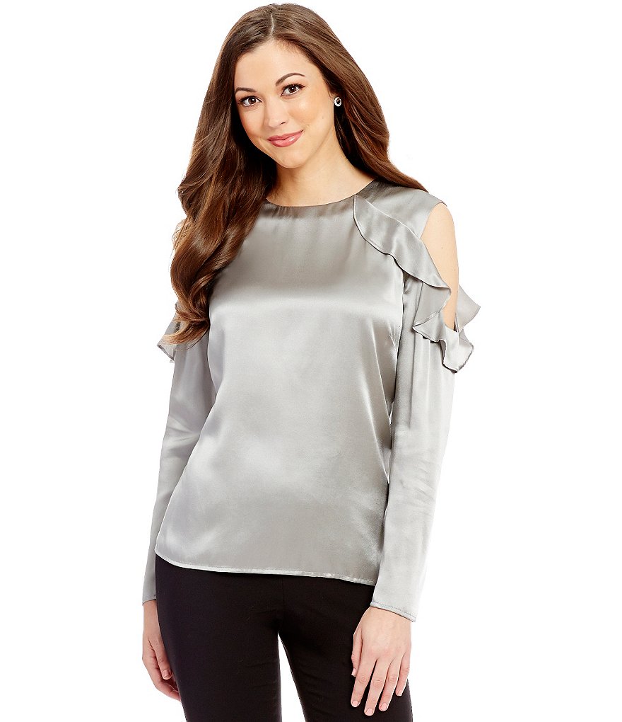 Antonio Melani Piani Cold-Shoulder Long Sleeve Silk Blouse