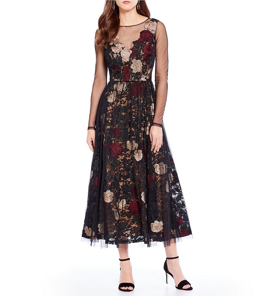 Antonio Melani Rose Embroidered Mesh Lace Midi Dress