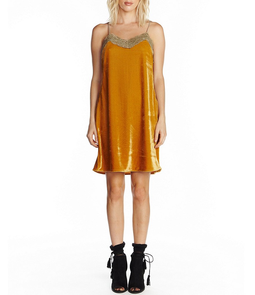 Aratta Without You Lace Trim Velvet Mini Slip Dress