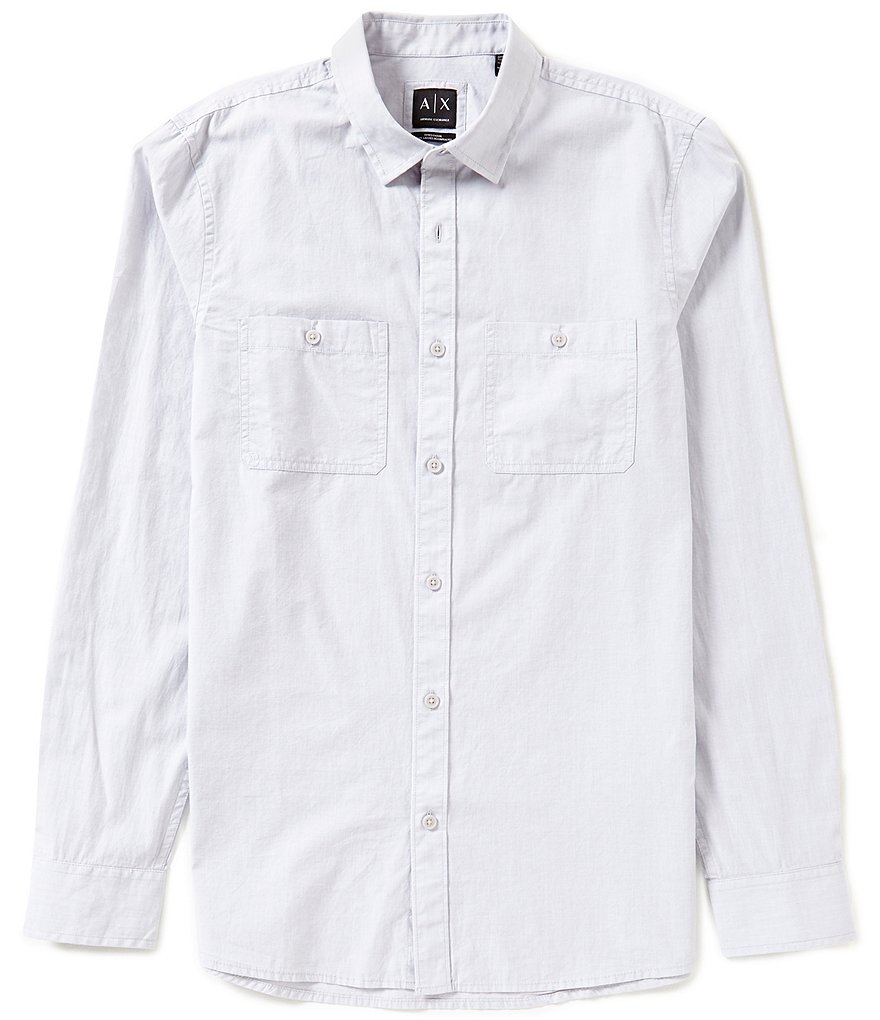 Armani Exchange Double-Pocket Long-Sleeve Solid Woven Shirt