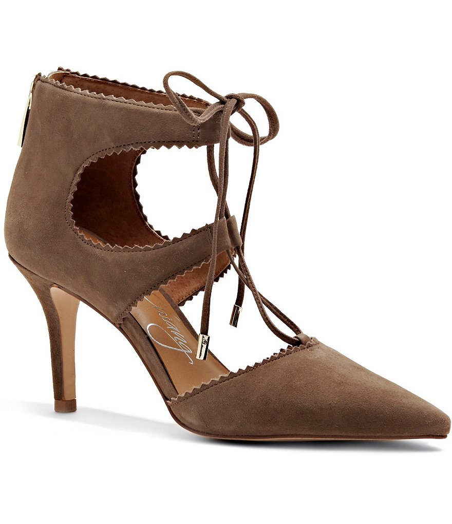 Arturo Chiang Georgiane Suede Mini Scalloped Lace Up High Heel Pumps