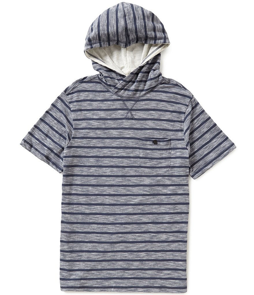 Astronomy Gulf Short-Sleeve Mockneck Horizontal Striped Hooded Pullover Shirt