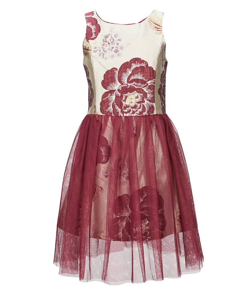 Ava & Yelly Big Girls 7-14 Floral-Embroidered Brocade Dress
