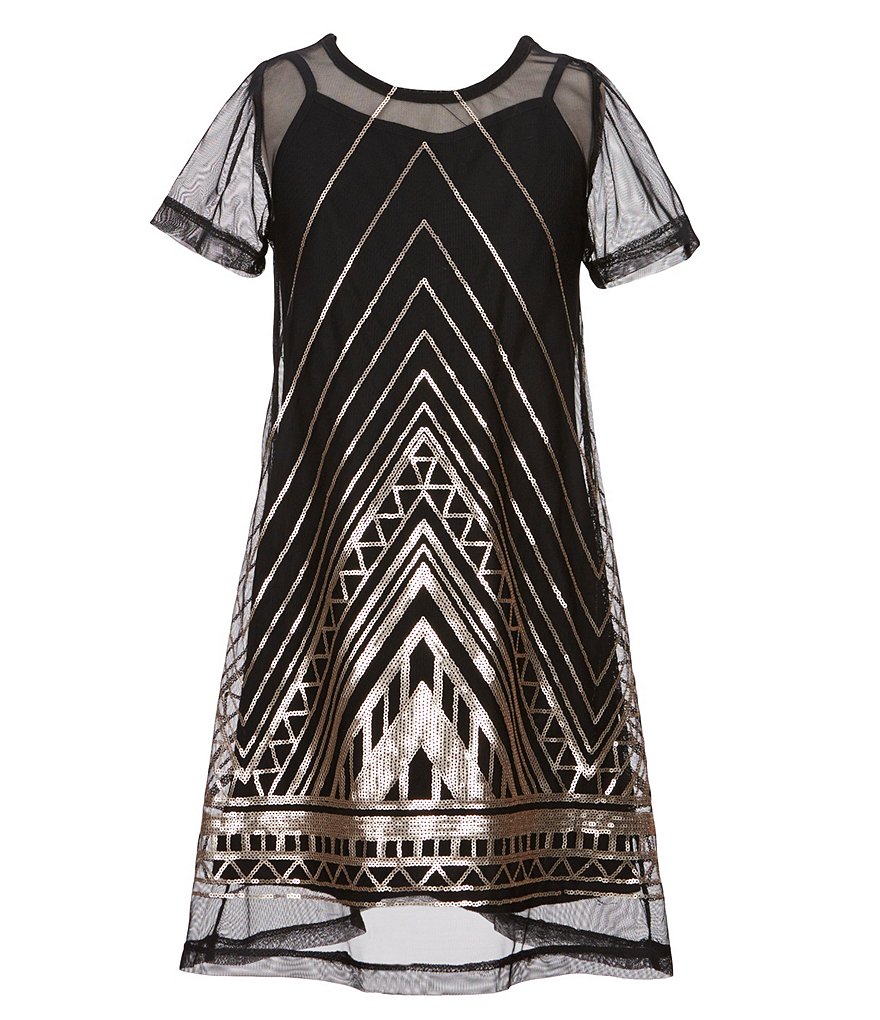 Ava & Yelly Big Girls 7-16 Sequin-Patterned Mesh-Overlay Sheath Dress