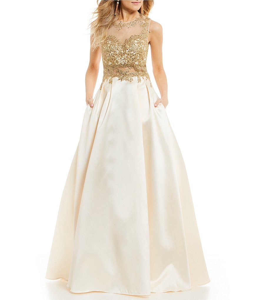 B. Darlin Embroidered Bodice Satin Ball Gown