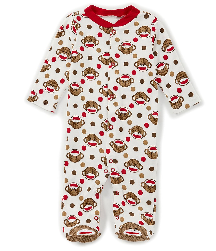 Baby Starters Baby Newborn-9 Months Long Sleeve Sock Monkey Footed Sleeper