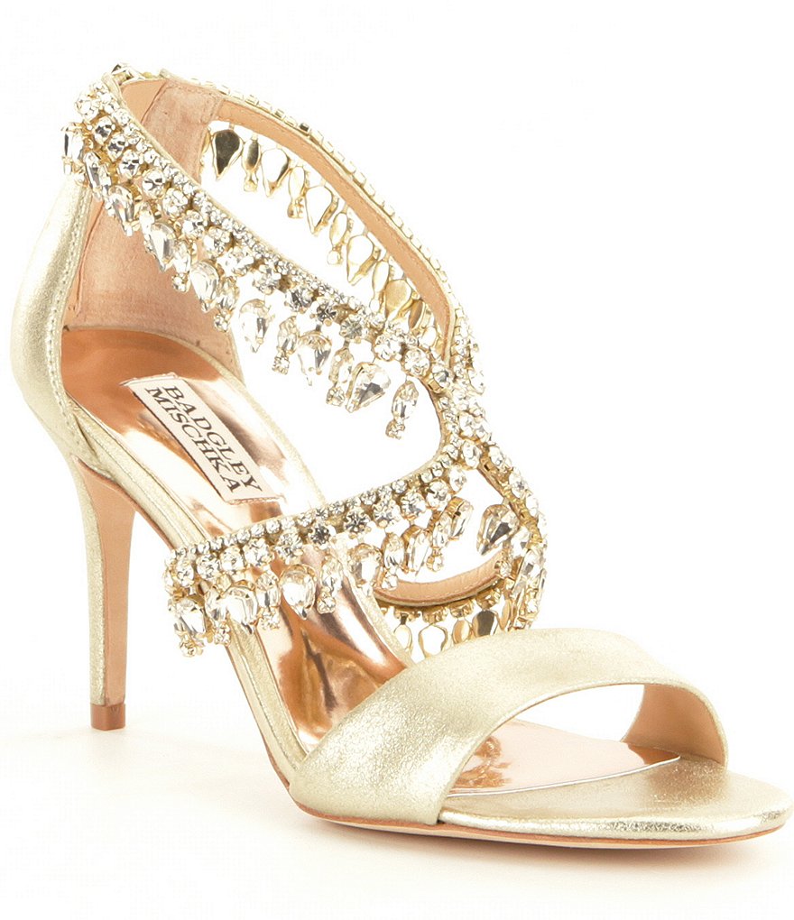 Badgley Mischka Grammy II Metallic Jeweled Dress Sandals