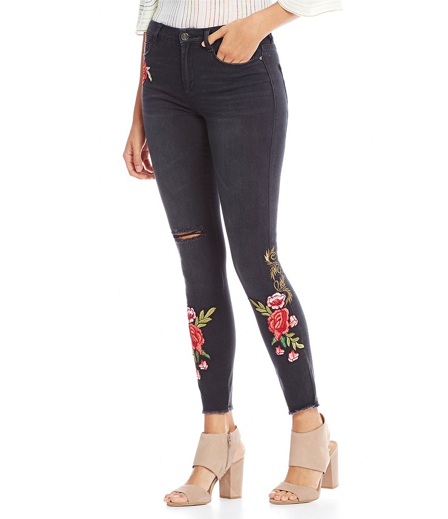 Ban Jara Destructed Floral Embroidered Ankle Skinny Jeans