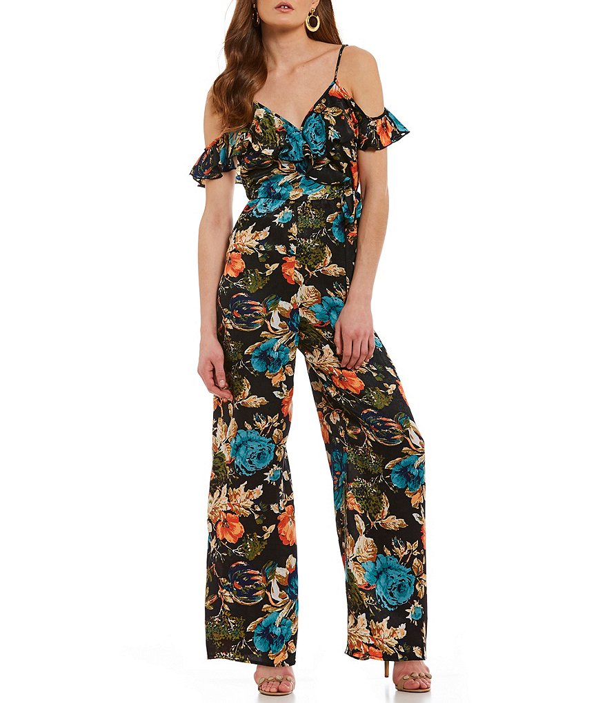 Band Of Gypsies Peony Floral Cold Shoulder Jumpsuit