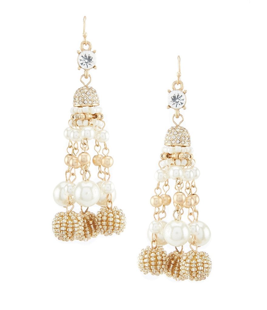 Belle Badgley Mischka Cluster Pearl Bead Drop Statement Earrings