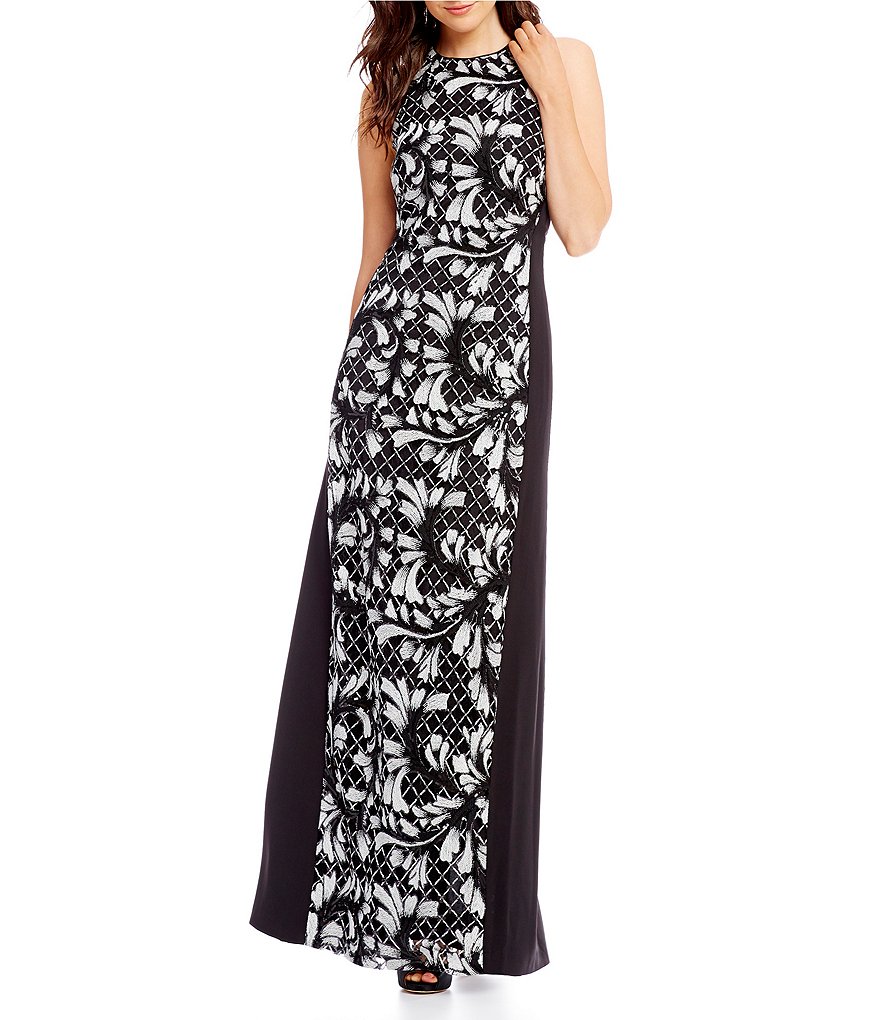 Belle Badgley Mischka Floral Lace Maxi Dress