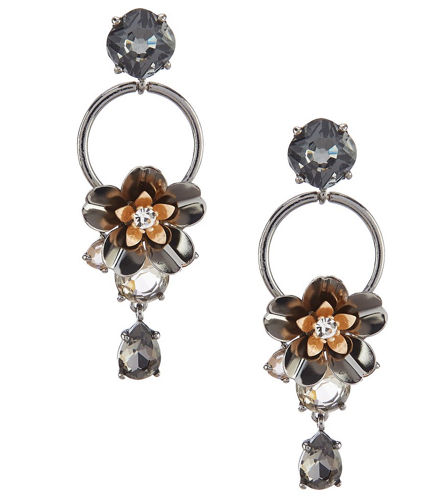 Belle Badgley Mischka Flower Stone Drop Statement Earrings