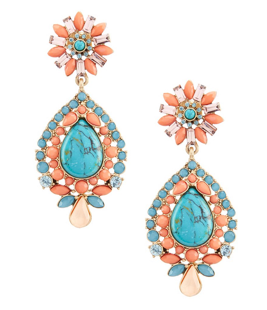 Belle Badgley Mischka Multi Stone Turquoise Tear Drop Statement Earrings