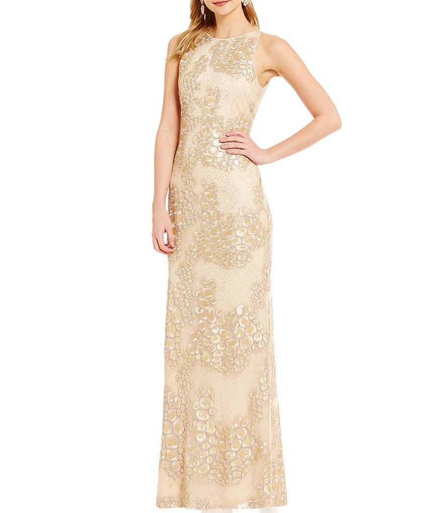 Belle Badgley Mischka Waverly Sequin Geometric Print Gown