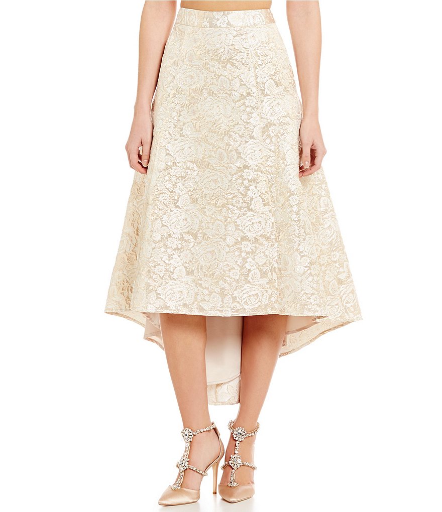 Belle Badgley Mischka Willow Hi-Low Brocade Fit-And-Flare Skirt